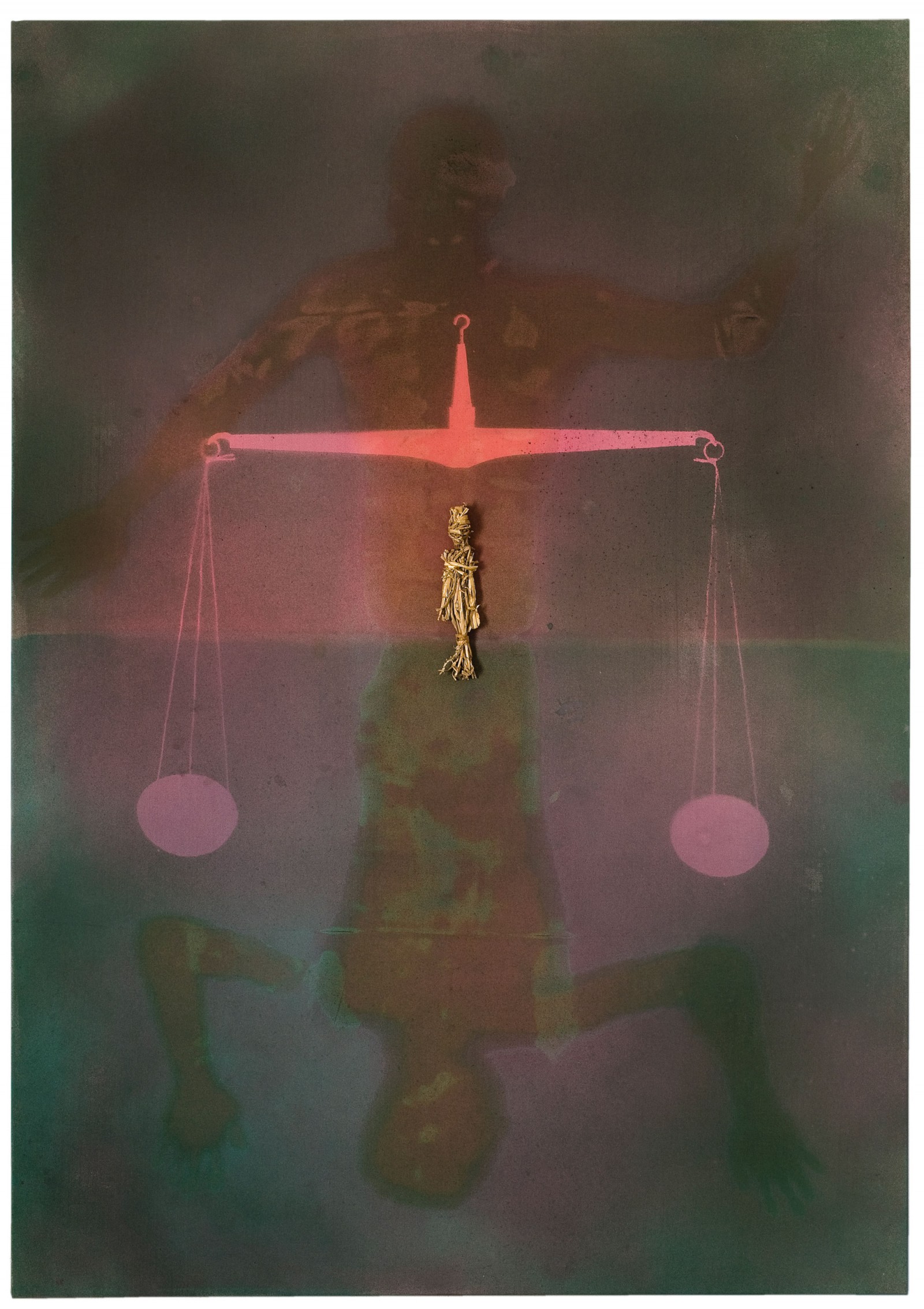Kim Nekarda: untitled, 2009, vinyl color, straw, poppy oil & body print on cotton, 200 x 140 cm, private collection
