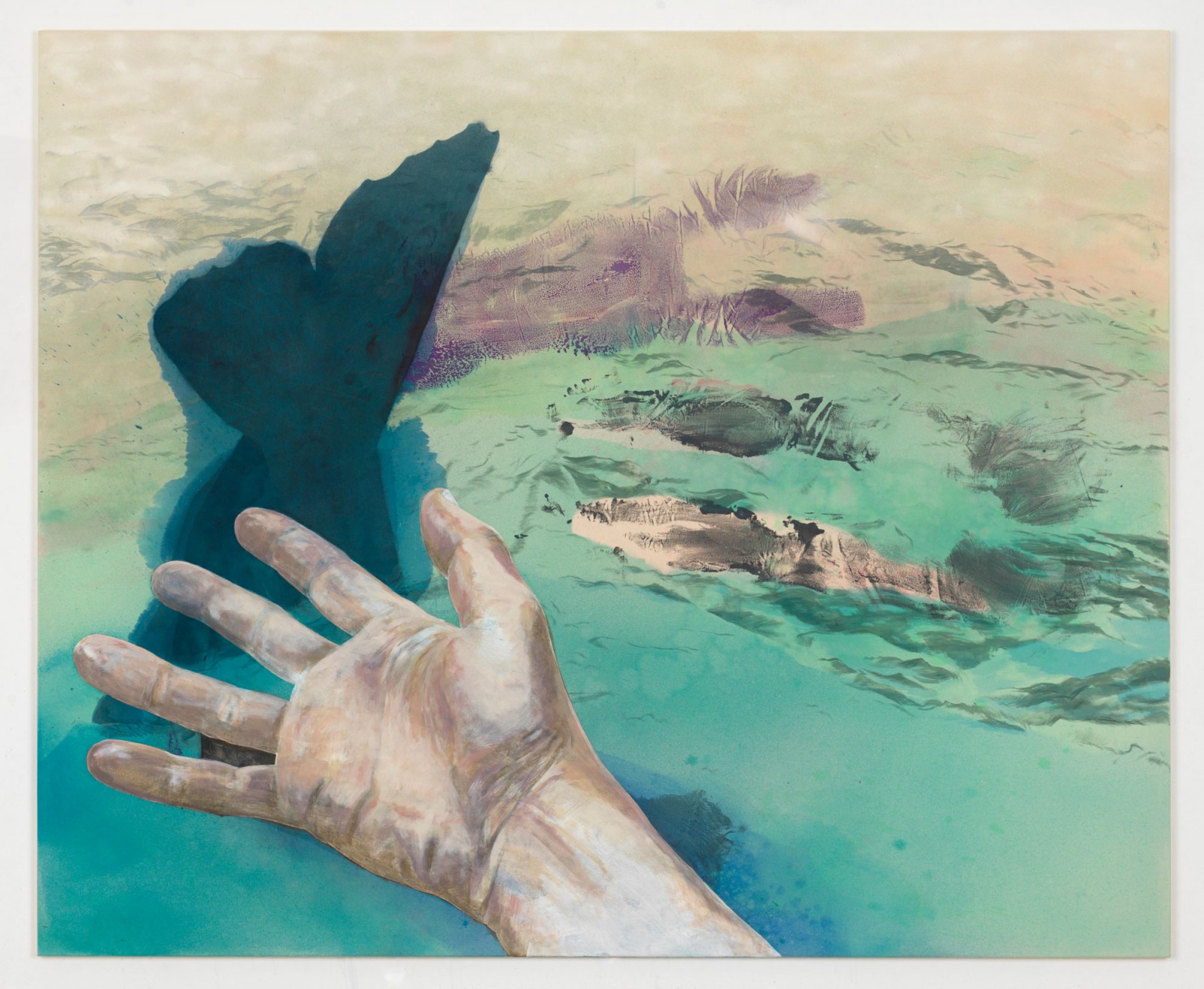 Kim Nekarda: untitled, 2016, vinyl color, acrylic spray paint & body print on cotton, 180 x 220 cm