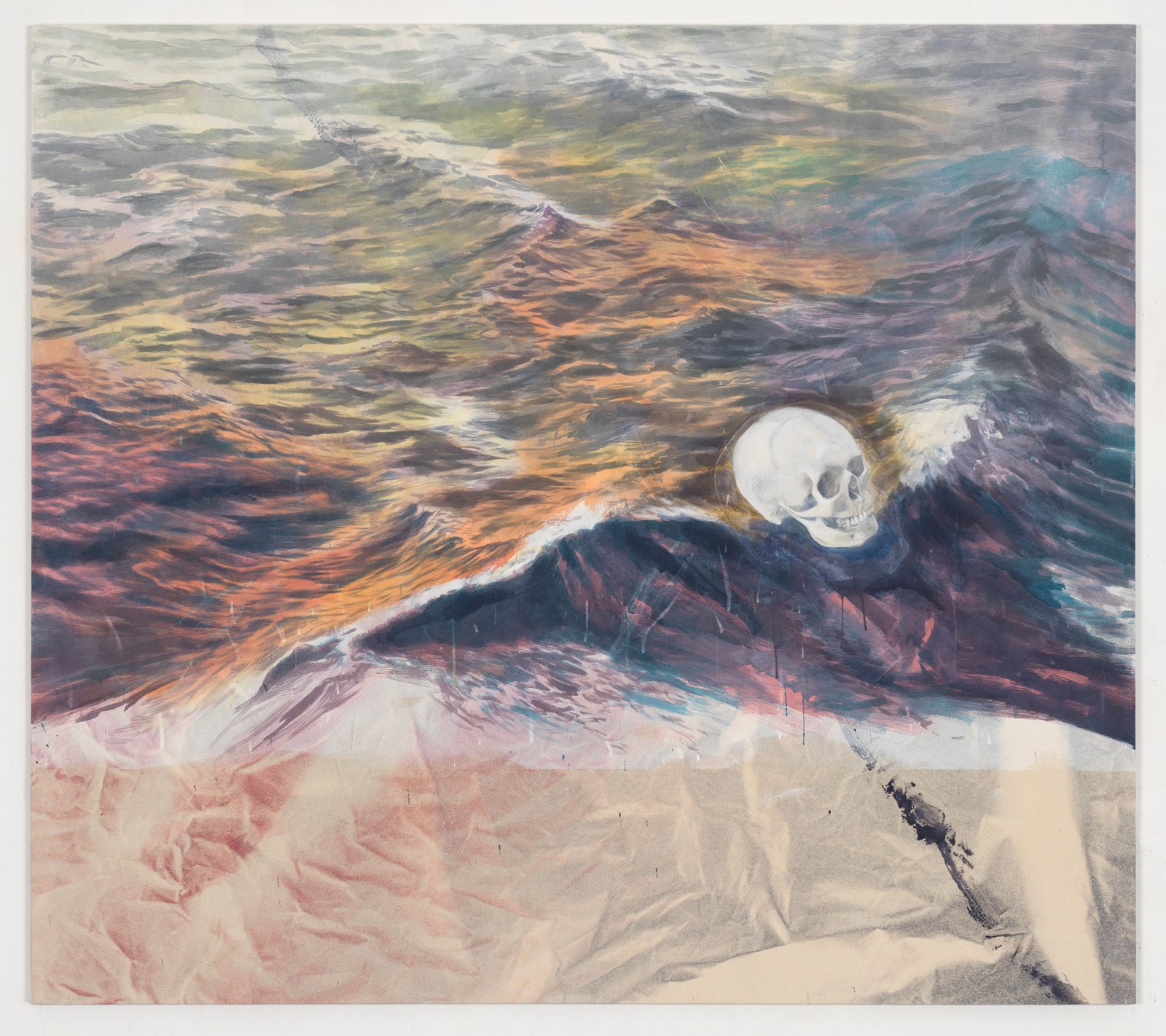 Kim Nekarda: untitled, 2018, vinyl color & body print on cotton, 160 x 180 cm