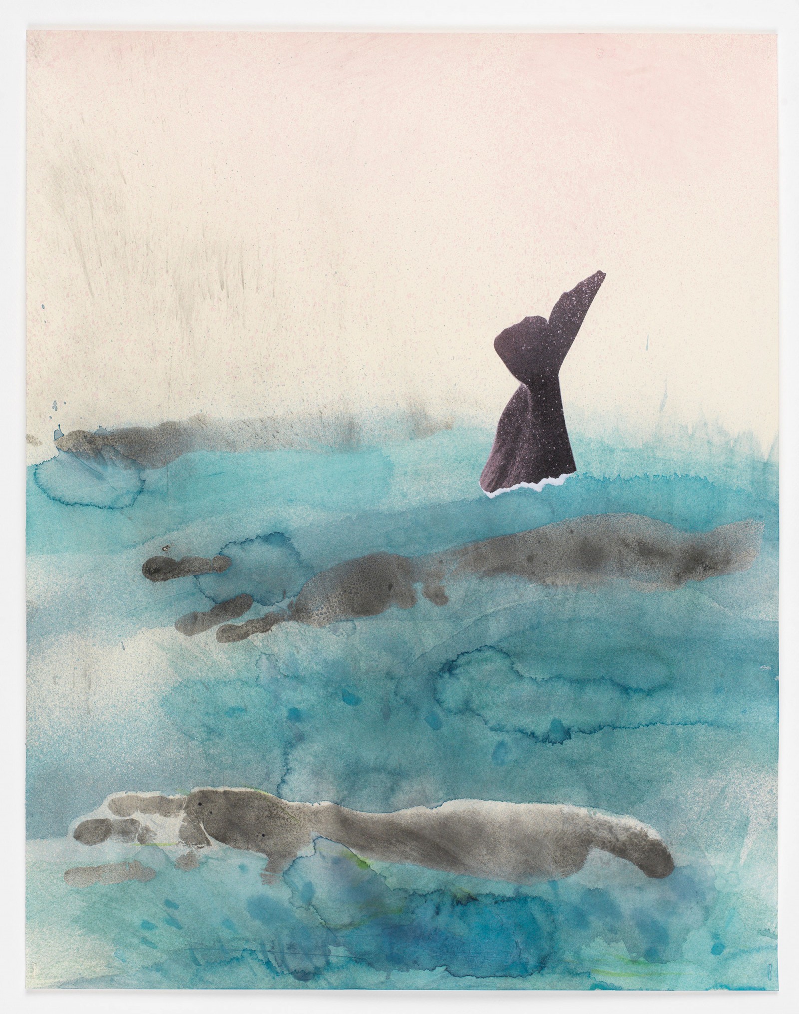 Kim Nekarda: untitled, 2016, watercolour, body print & photocopy on paper, 70 x 55 cm