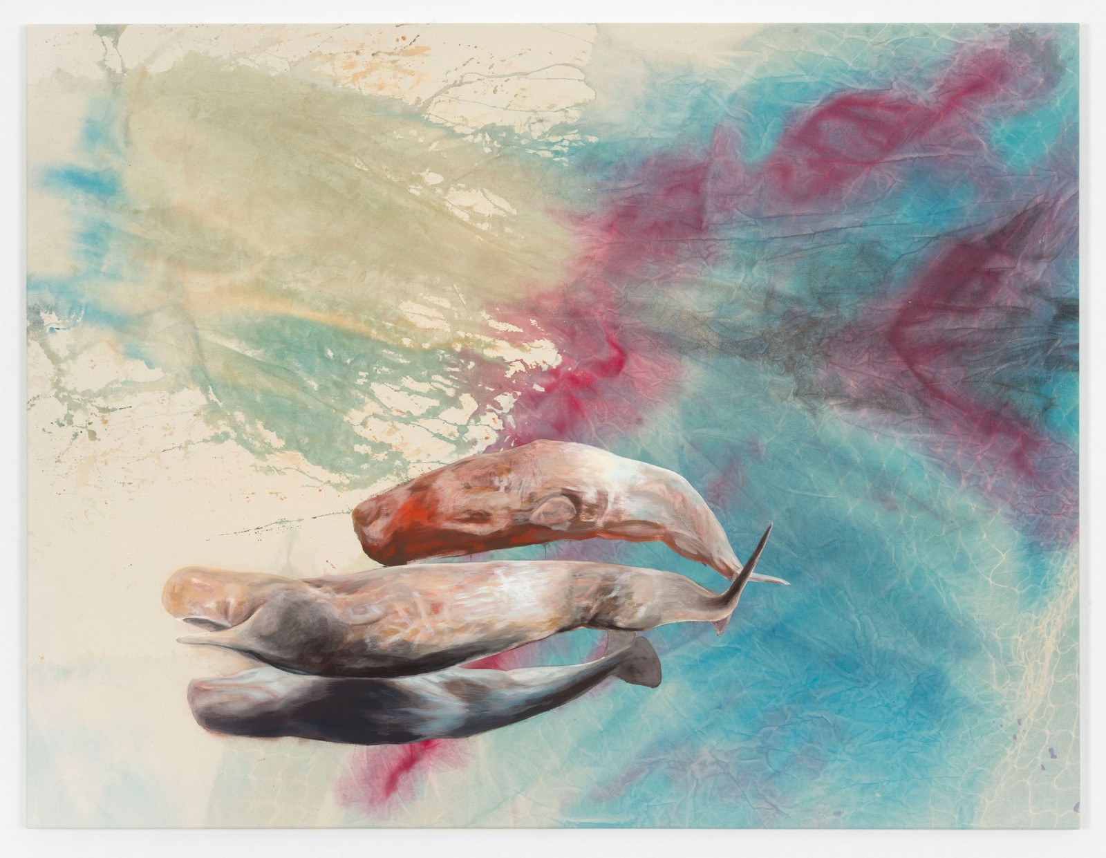 Kim Nekarda: red hand, 2020, vinyl color & body print on cotton, 130 x 170 cm