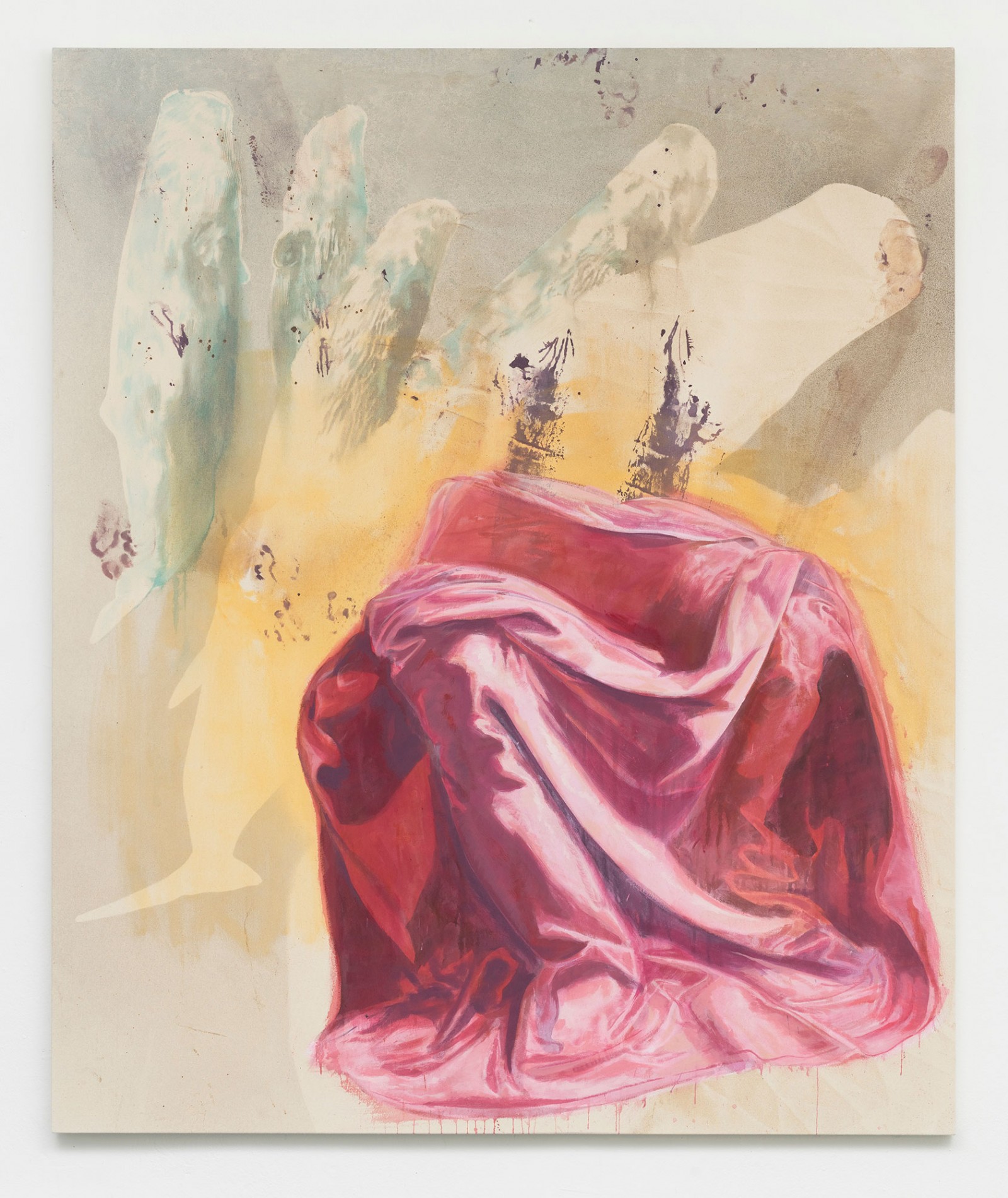 Kim Nekarda: untitled, 2018, vinyl color & body print on cotton, 180 x 150 cm