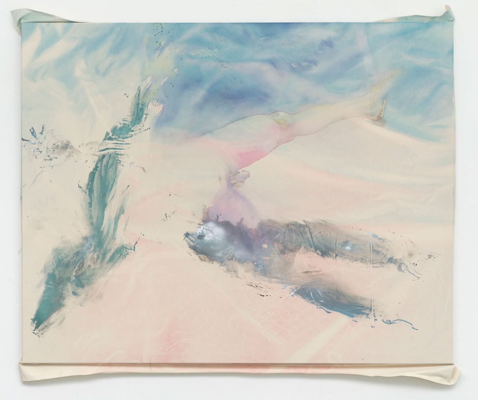 Kim Nekarda: mesmerize into the sky, 2020, vinyl color, ink & body print on cotton, 163 x 197 x 6 cm