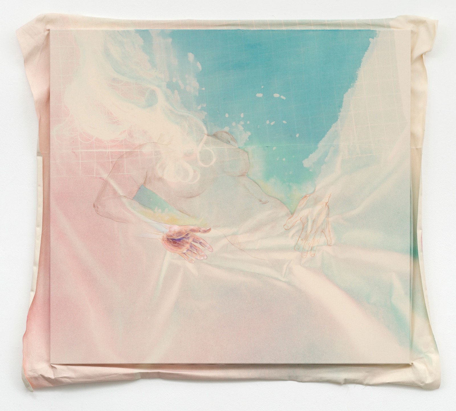 Kim Nekarda: untitled, 2021, vinyl color, ink & crayon on cotton, 147 x 158 x 11 cm