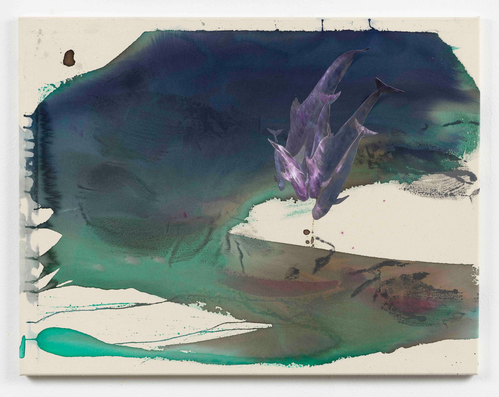Kim Nekarda: untitled, 2021, vinyl color, ink, photocopy & body print on cotton, 70 x 90 x 8 cm