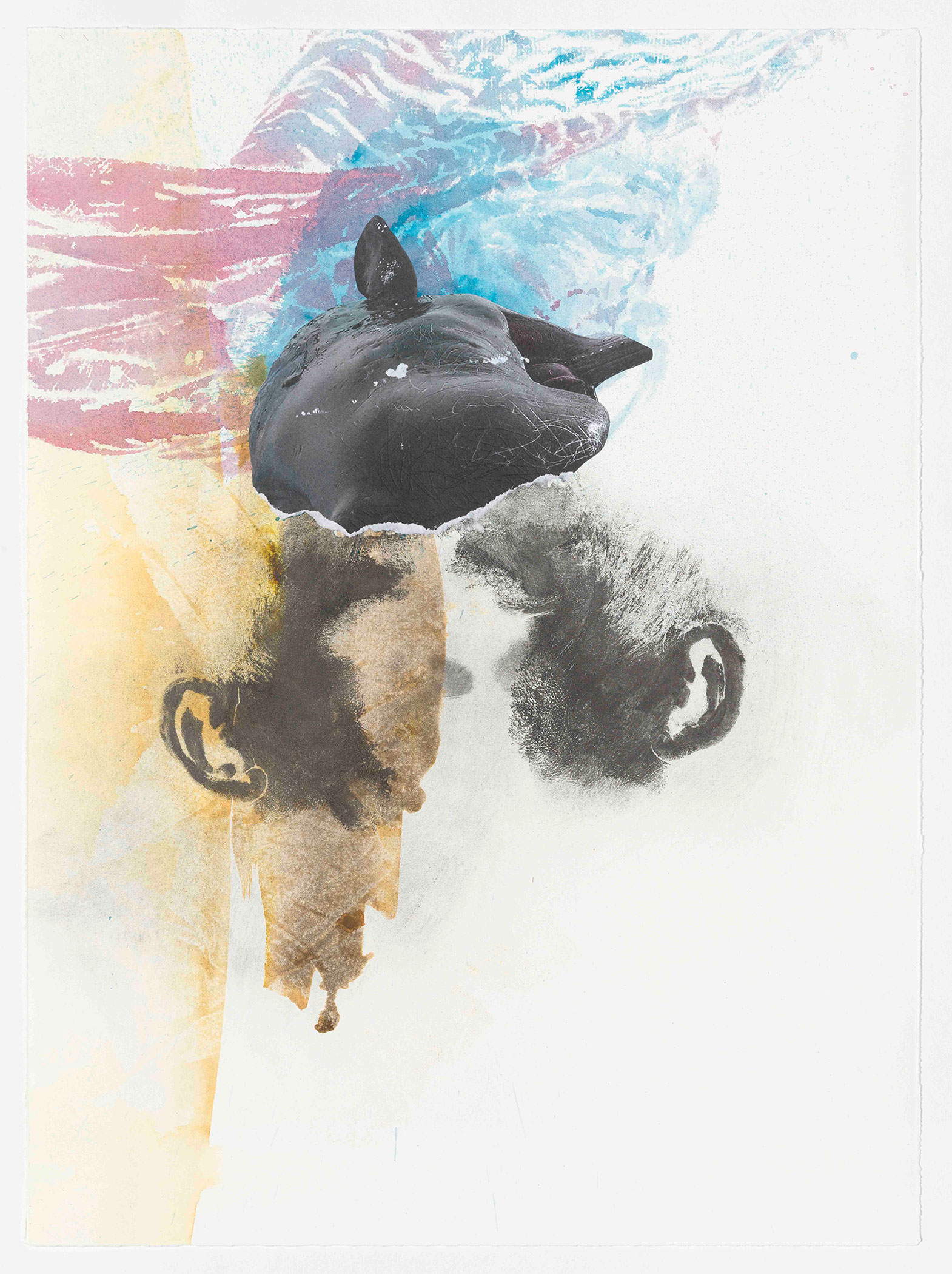 Kim Nekarda: untitled, 2021, Watercolour, Graphite, Photocopy & Body Print on Paper, 58 x 43 cm