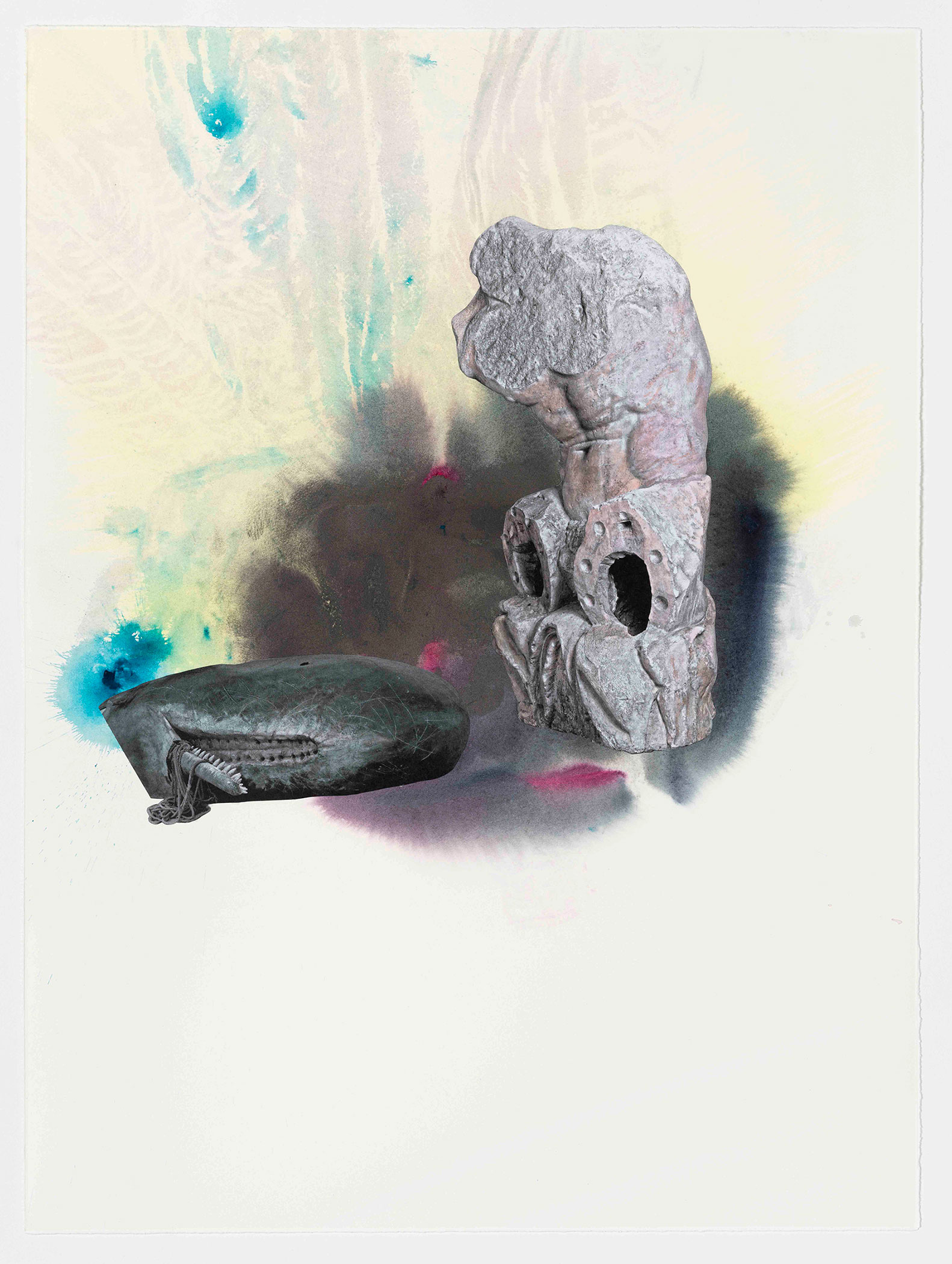 Kim Nekarda: untitled, 2021, Watercolour, Ink, Graphite, Photocopy & Body Print on Paper, 58 x 43 cm
