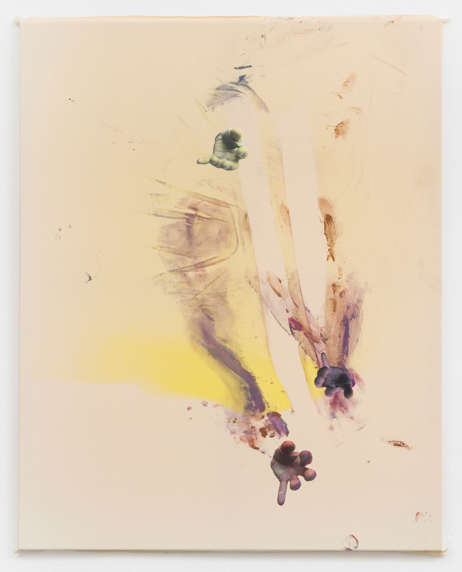 Kim Nekarda: 2022, Vinyl Color, Watercolour, Photocopy & Body Print on Cotton, 152 x 123 cm