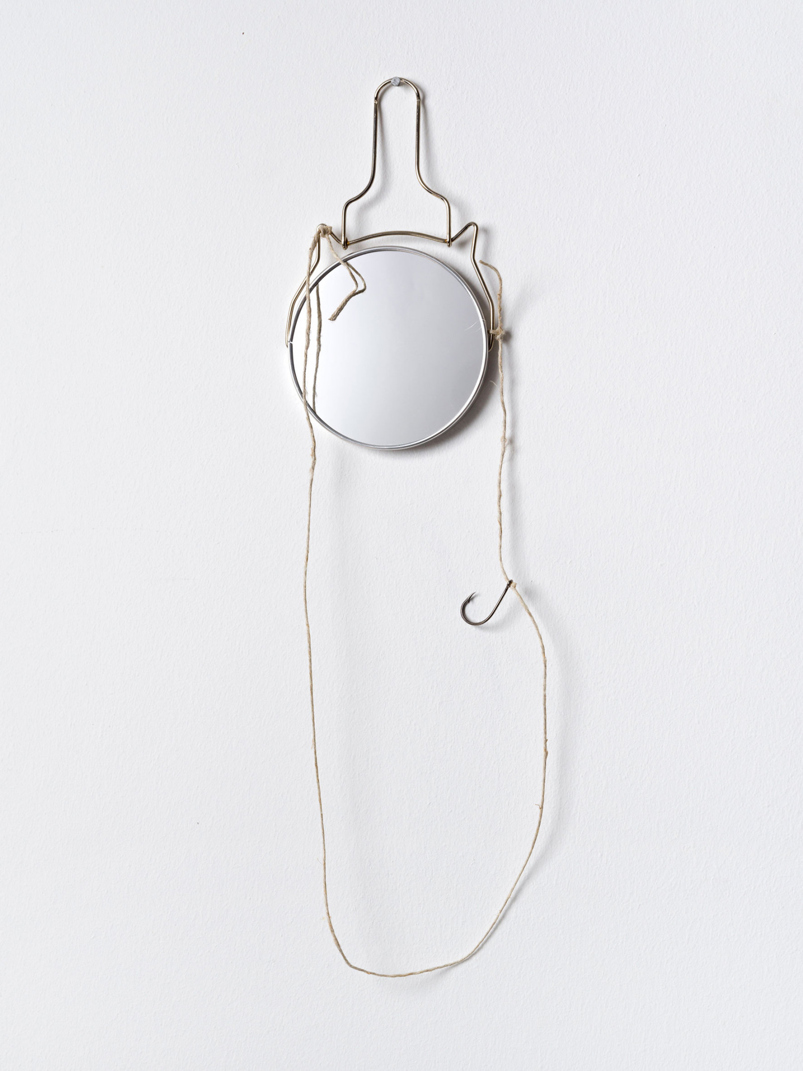 Kim Nekarda: 2022, Mirror, Line & Fishing Hook, 54 x 13 cm