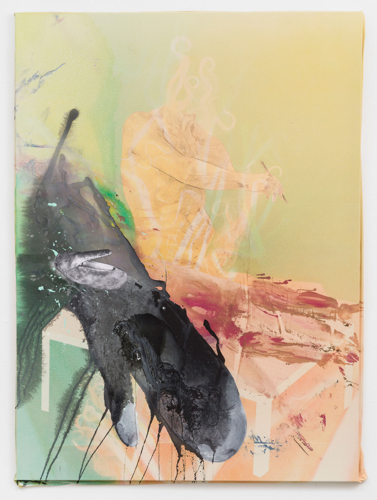 Kim Nekarda: 2022, Vinyl Color, Crayon, Photocopy & Body Print on Cotton, 193 x 142 cm