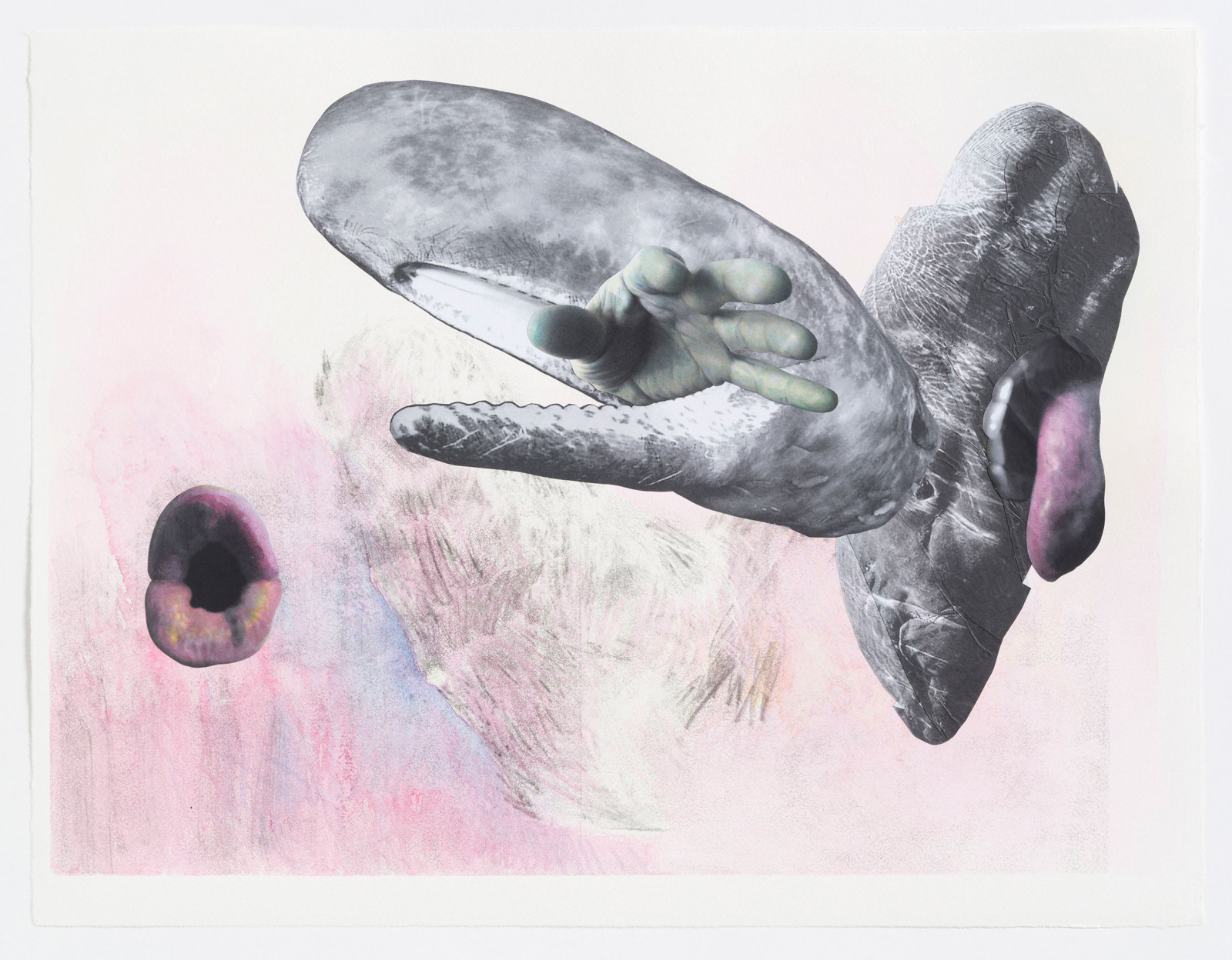 Kim Nekarda: 2023, Watercolour, Carbon & Photocopy on Paper, 48 x 62,5 cm