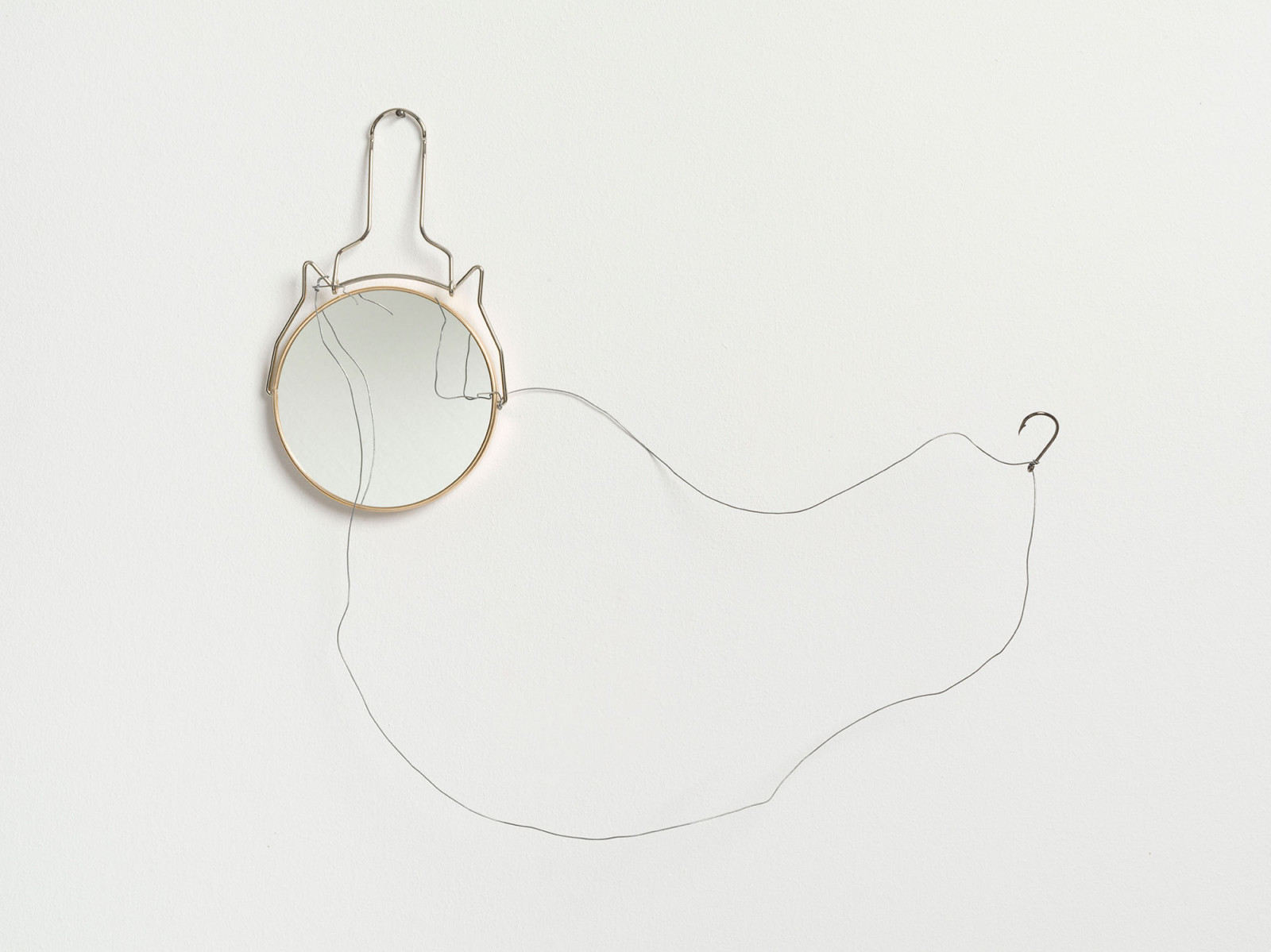Kim Nekarda: 2022, Mirror, Line & Fishing Hook, 54 x 13 cm