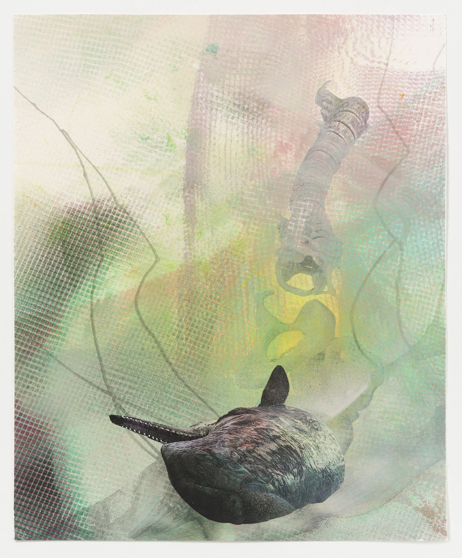 Kim Nekarda: untitled, 2023, watercolour, acrylic & photocopy on paper, 57 x 47 cm