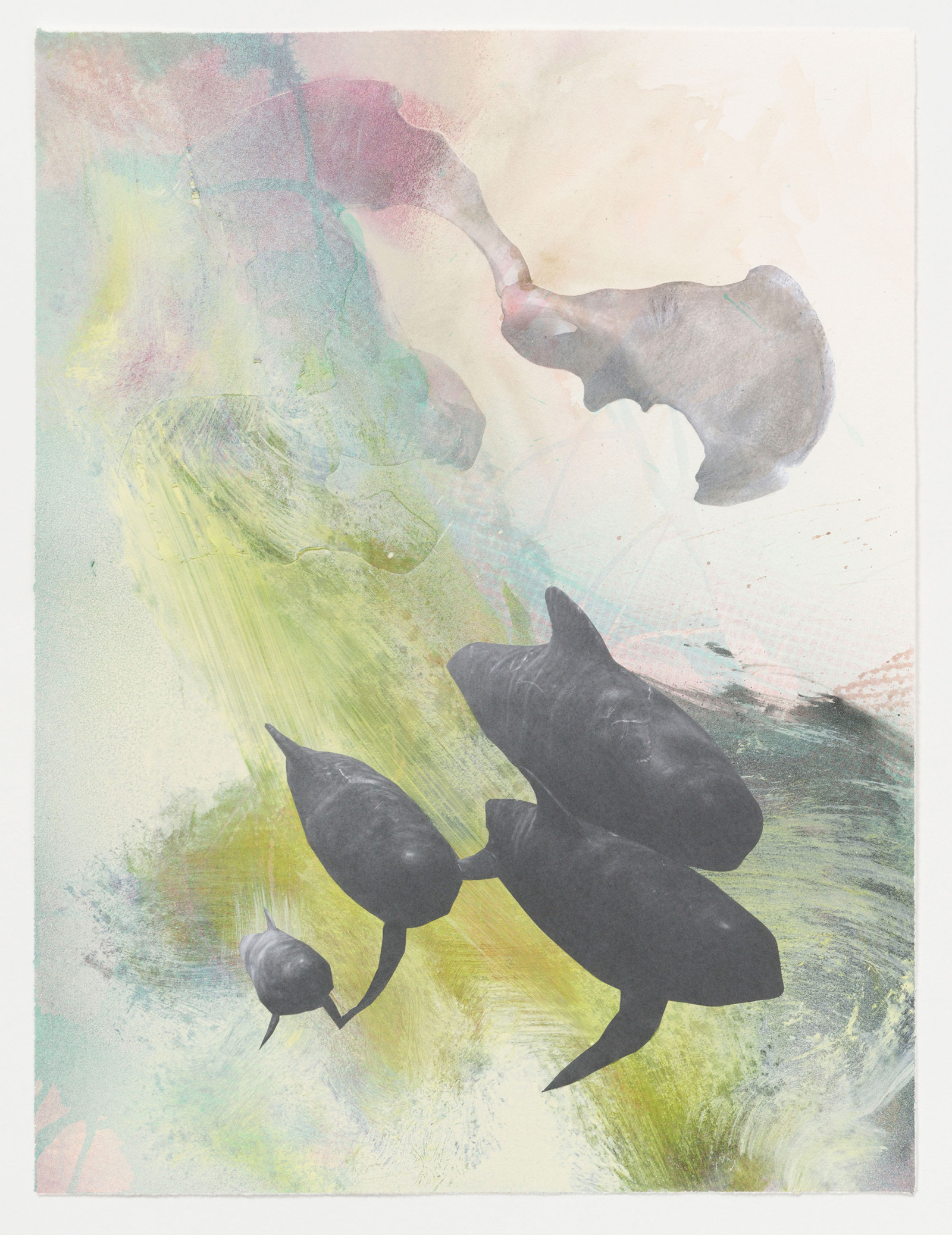 Kim Nekarda: untitled, 2024, watercolour, acrylic, ink & photocopy on paper, 59 x 44,5 cm