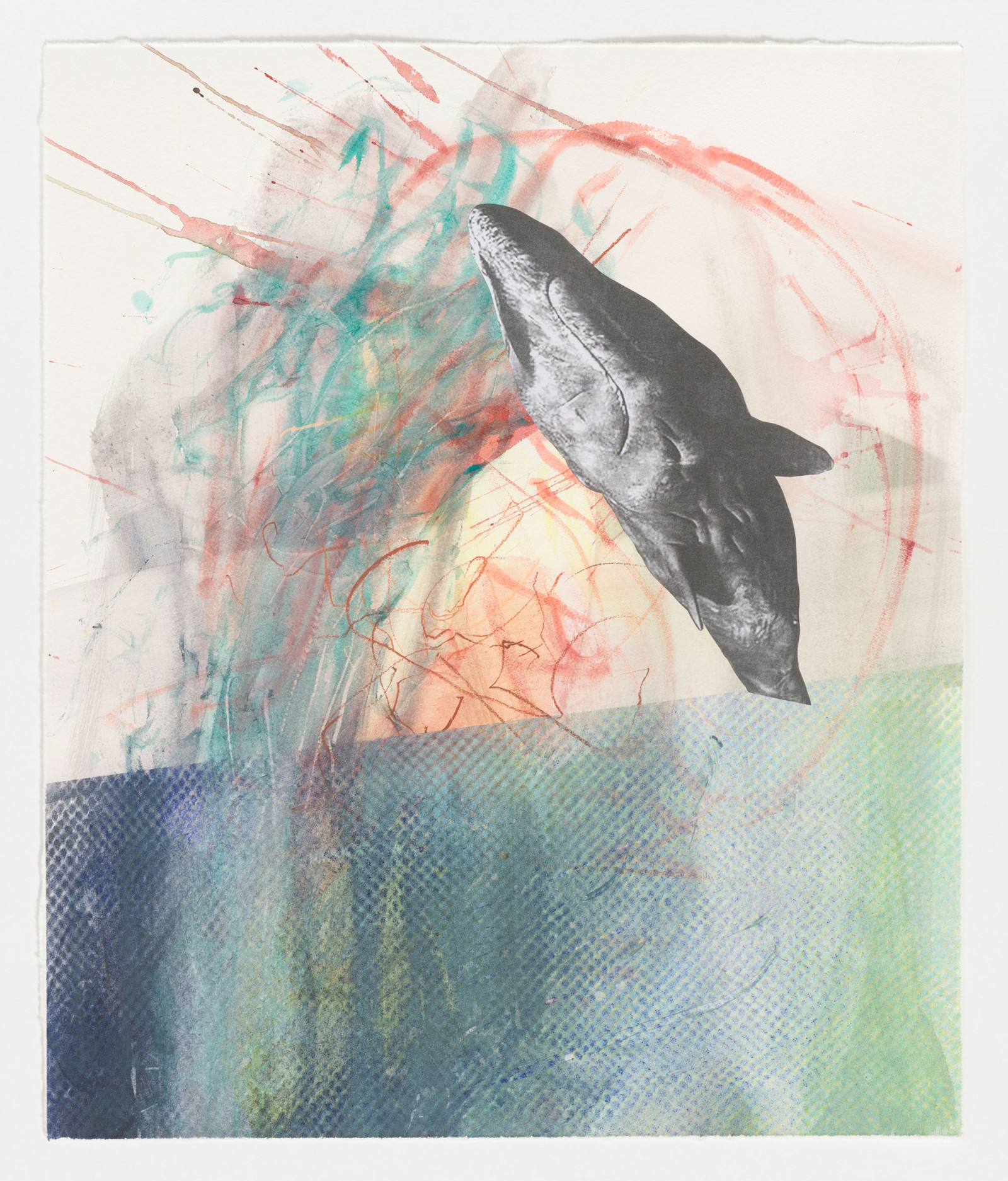 Kim Nekarda: untitled, 2024, watercolour, acrylic, crayon, bodyprint & photocopy on paper, 56,5 x 47,5 cm