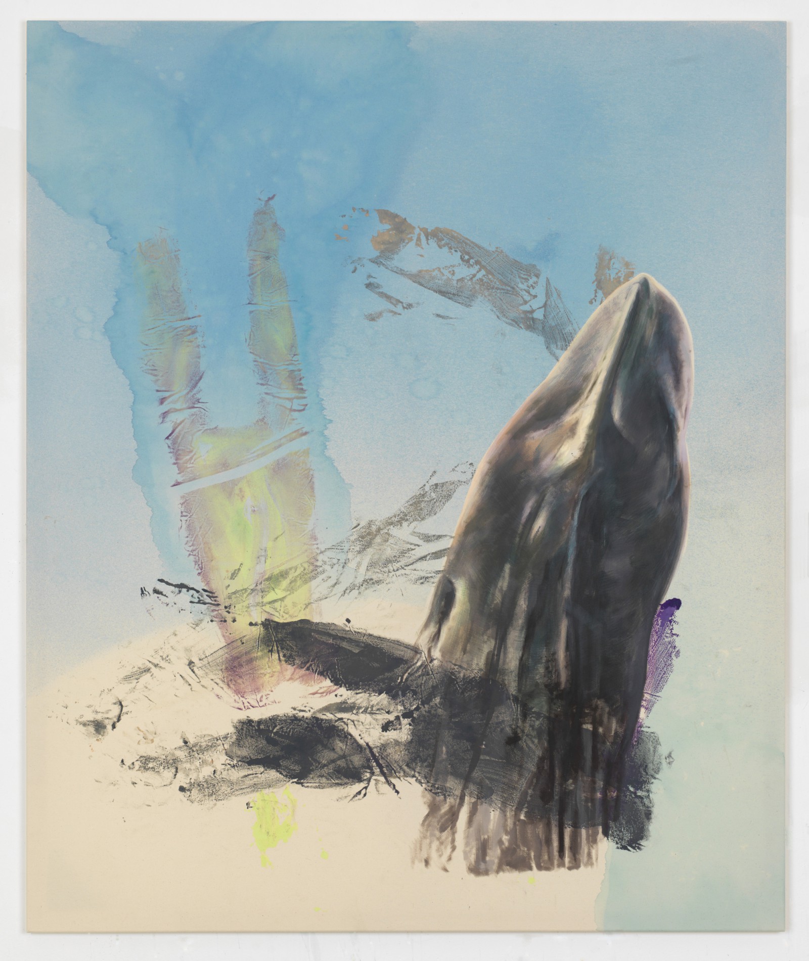 Kim Nekarda: untitled 2016, vinyl color & body print on cotton, 180 x 150 cm