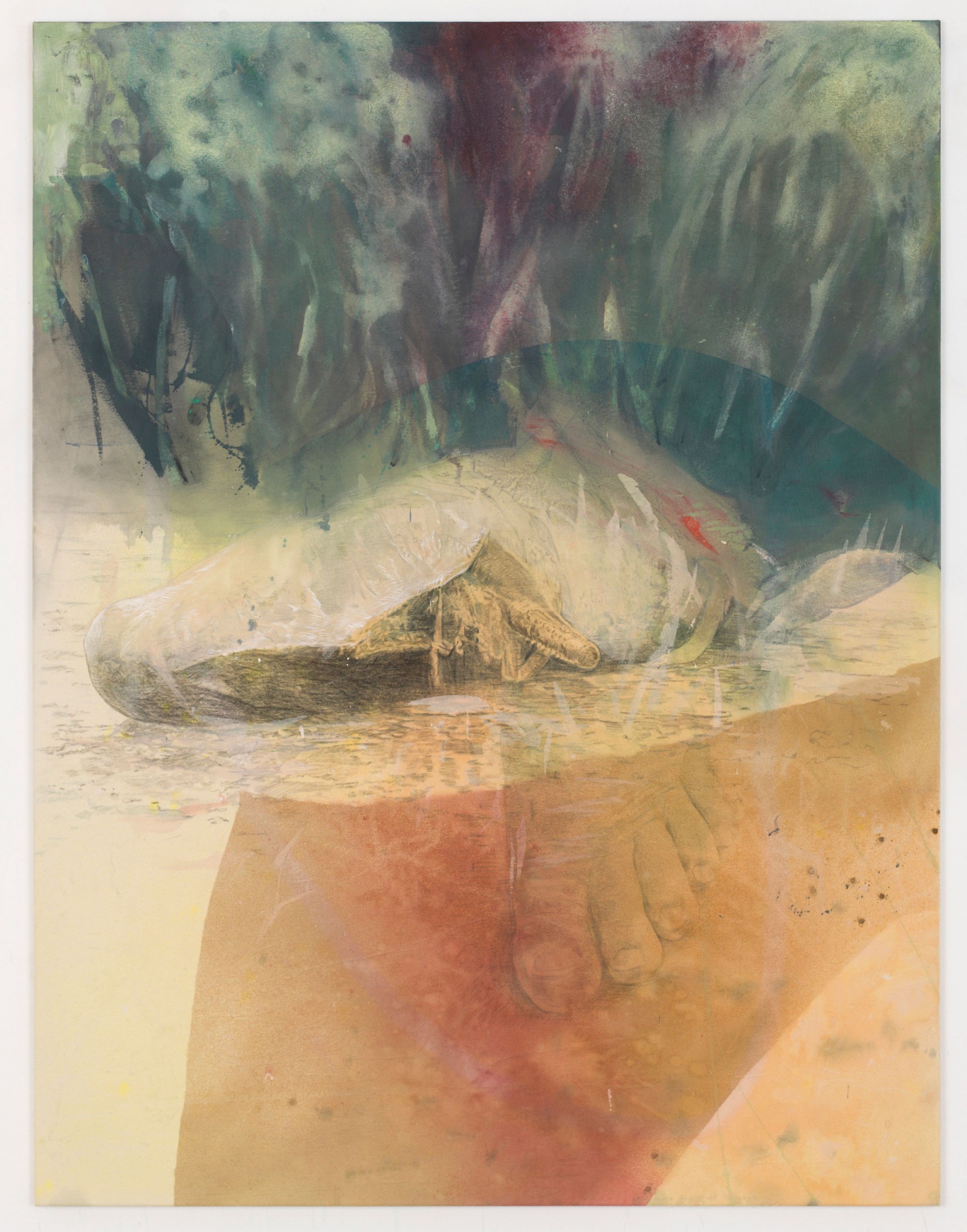 Kim Nekarda: untitled, 2017, vinyl color, crayon & body print on cotton, 170 x 130 cm