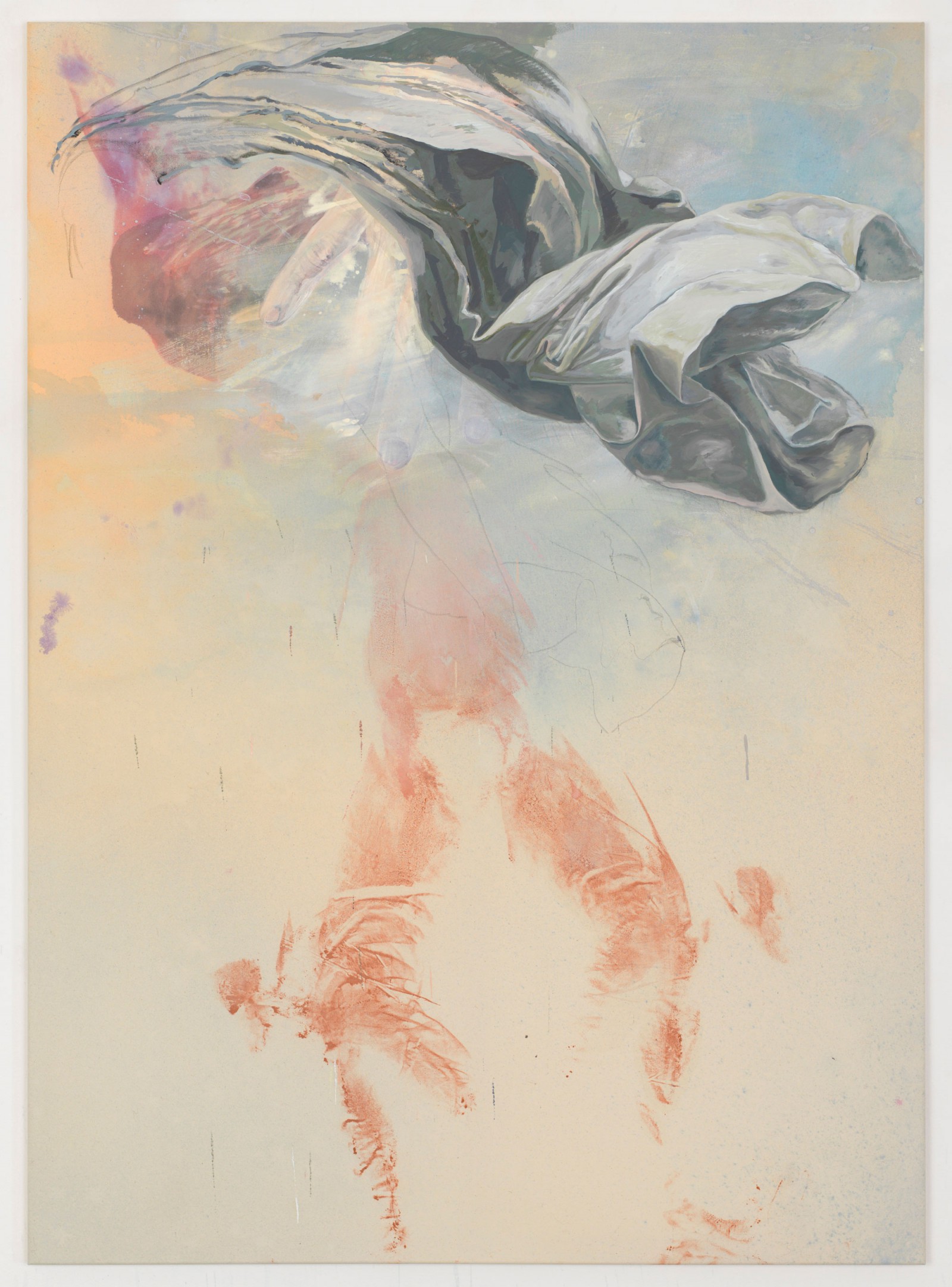Kim Nekarda: untitled, 2016, vinyl color, pencil & body print on cotton, 180 x 130 cm