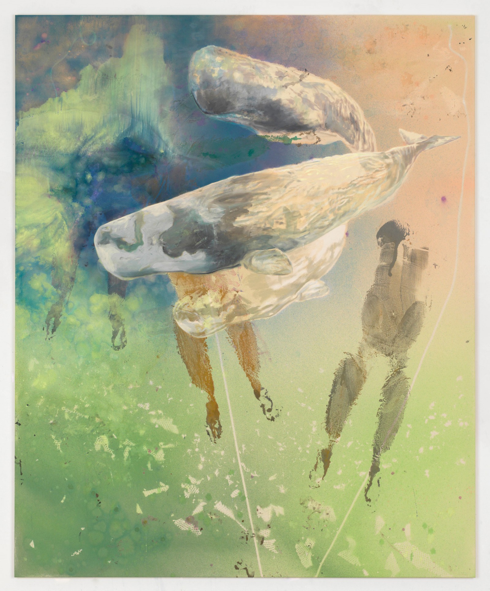 Kim Nekarda: untitled, 2016, vinyl color & body print on cotton, 220 x 180 cm