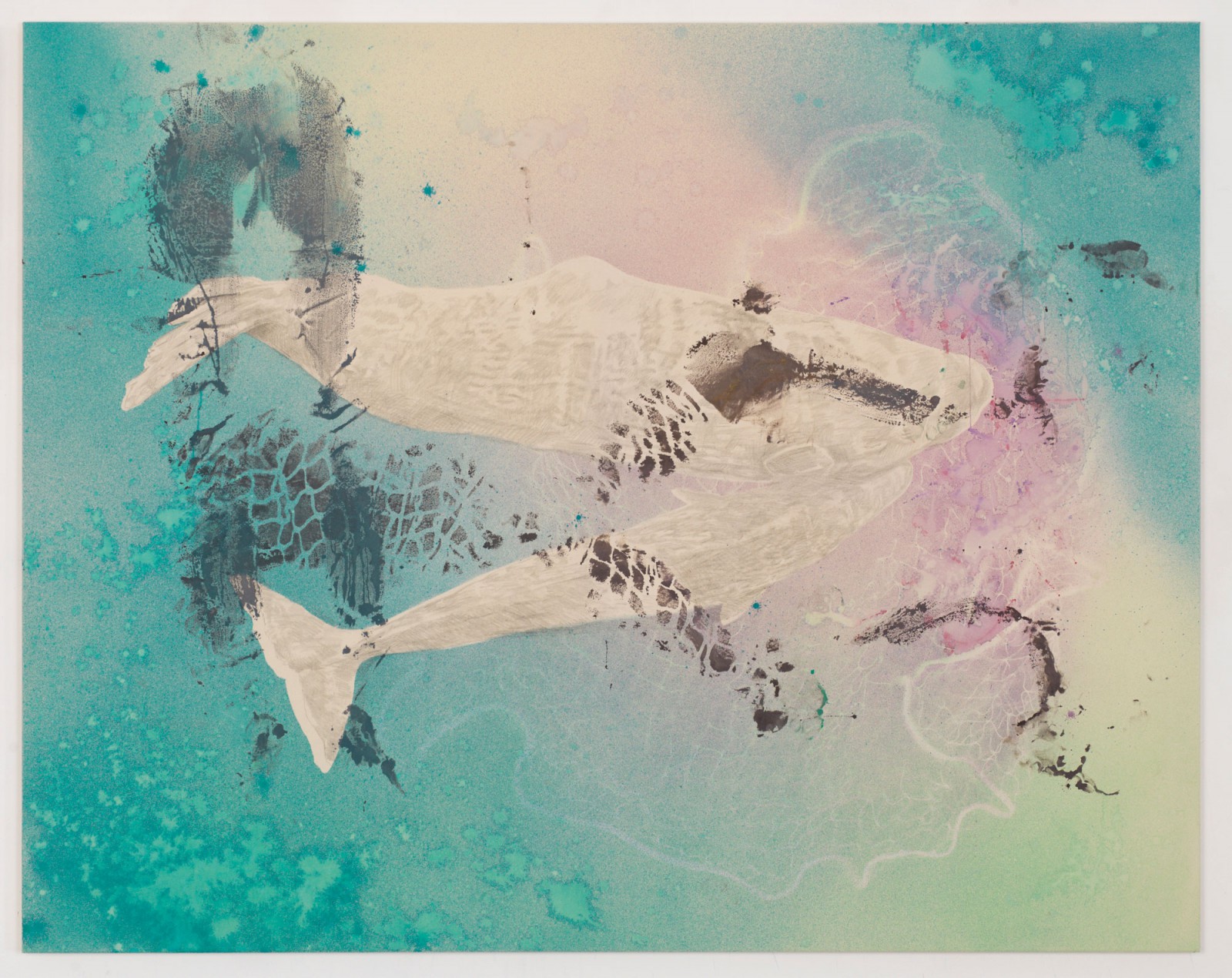 Kim Nekarda: untitled, 2016, vinyl color, pencil & body print on cotton, 140 x 180 cm