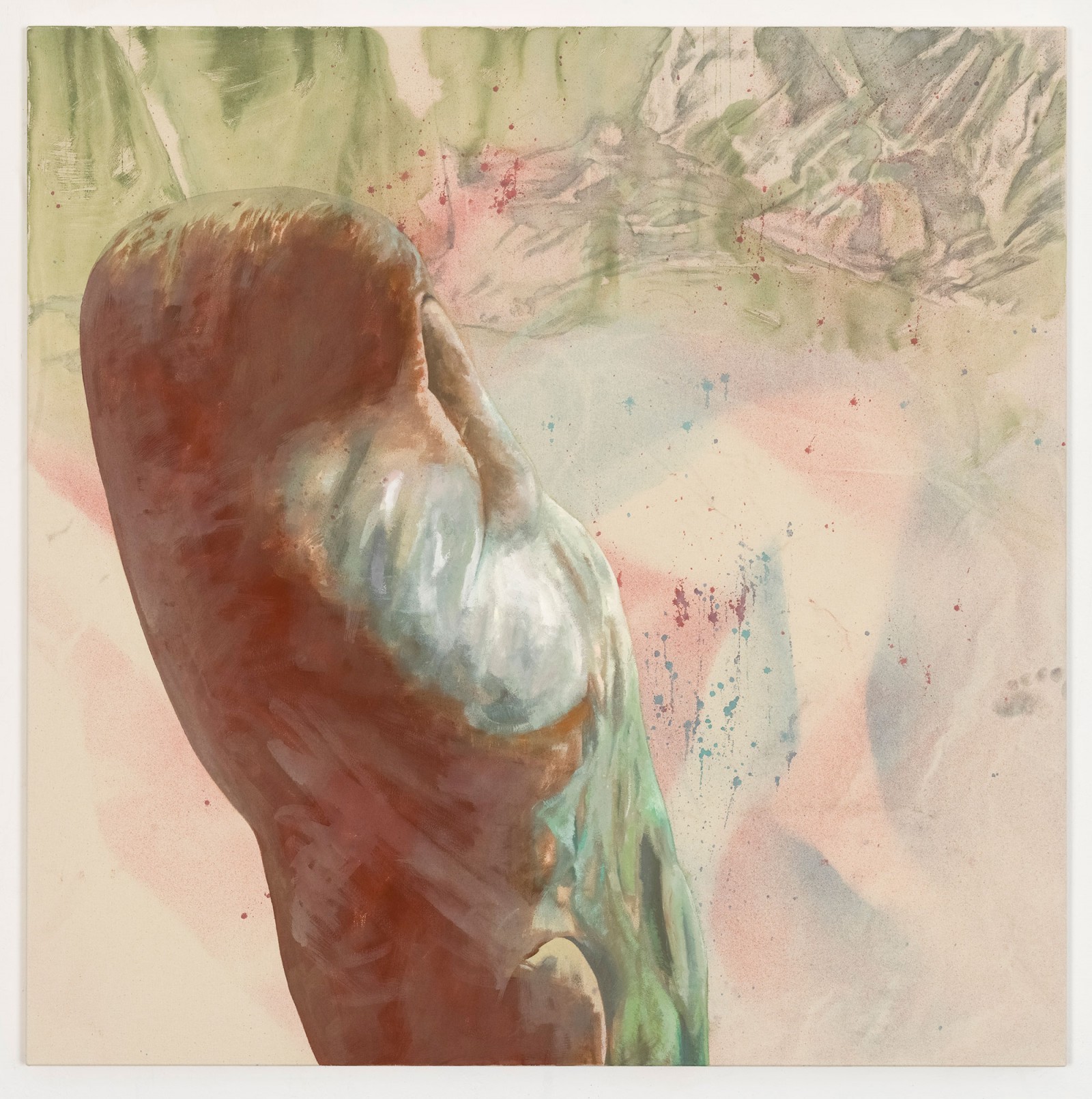Kim Nekarda: untitled, 2018, vinyl color, oil colour & body print on cotton, 130 x 130 cm