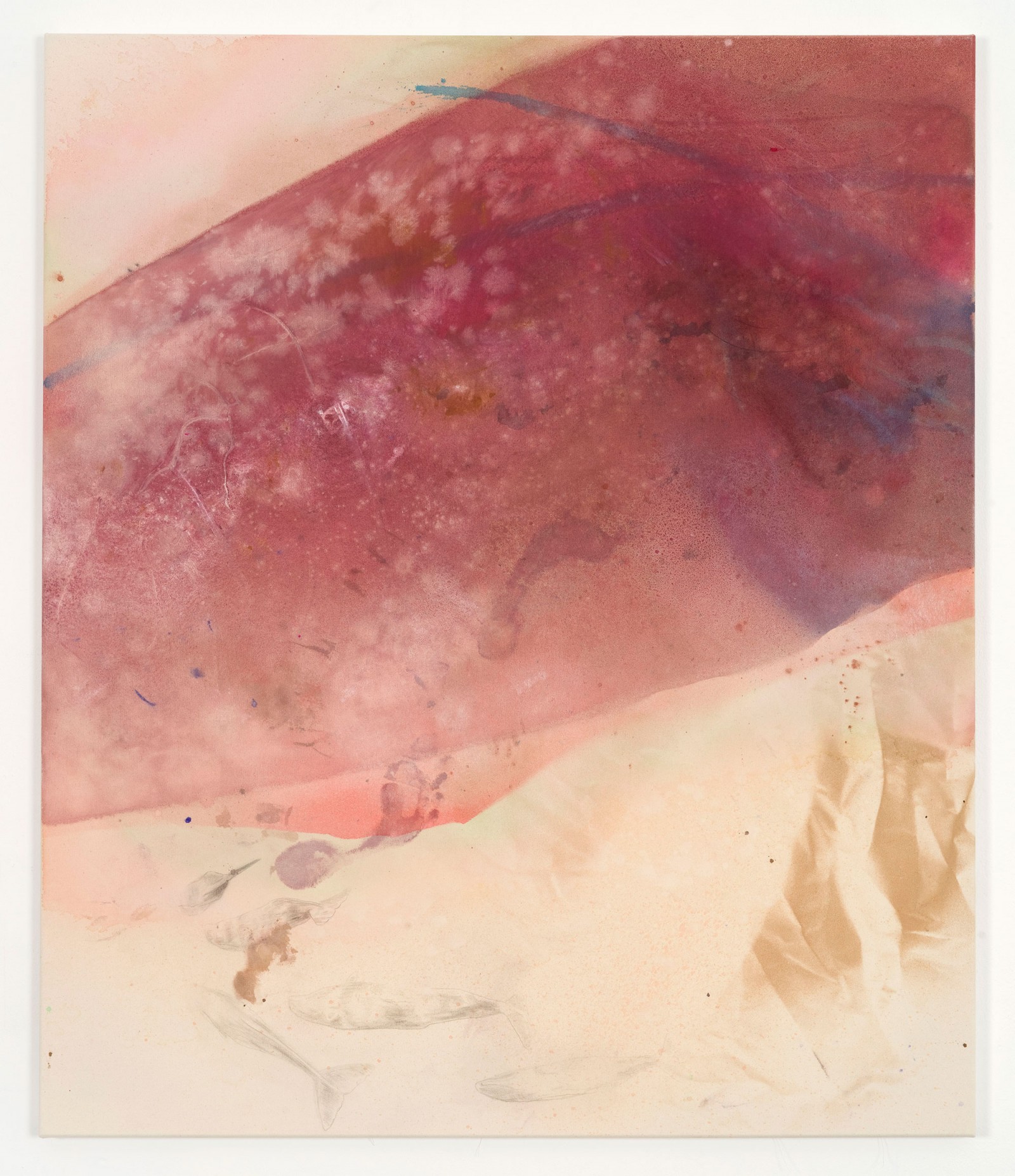 Kim Nekarda: untitled, 2019, vinyl color, pencil & body print on cotton, 130 x 110 cm