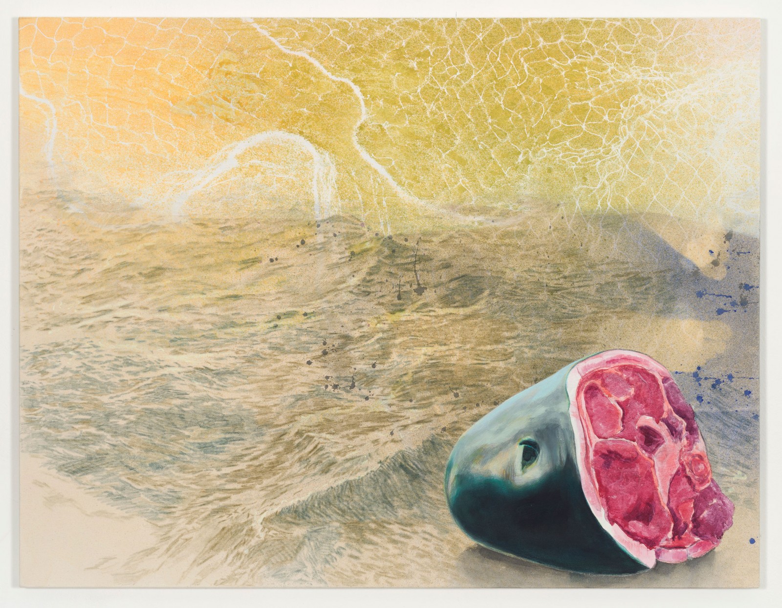 Kim Nekarda: untitled, 2019, vinyl color, crayon & body print on cotton, 100 x 130 cm